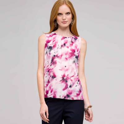 Sleeveless Pleated Floral Front Blouse, Tulip Multi, medium