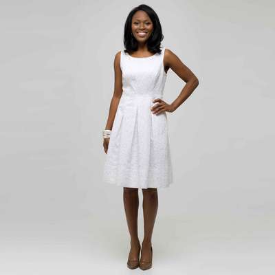 White Dress with Jewel Neckline, White, medium