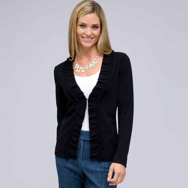 Cardigan a manica lunga con rouche sul davanti, , large