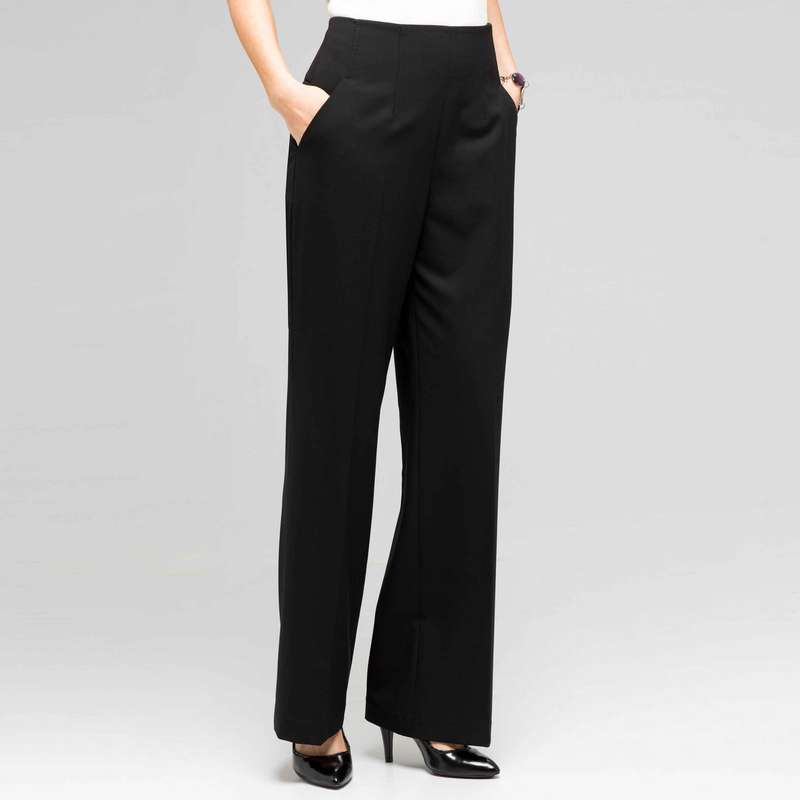 Flat Front Bootleg Pant, Black, large