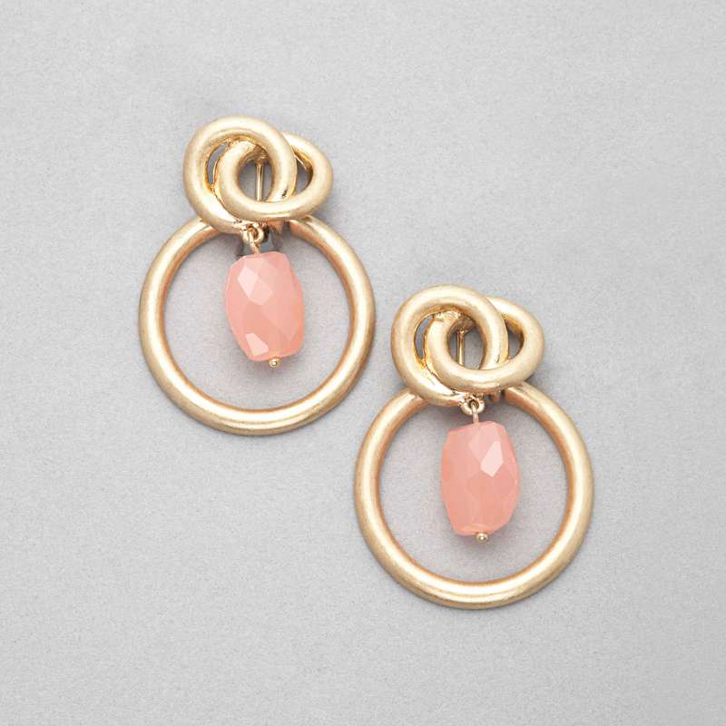 Orecchino ad anello al quarzo rosa, Oro, large