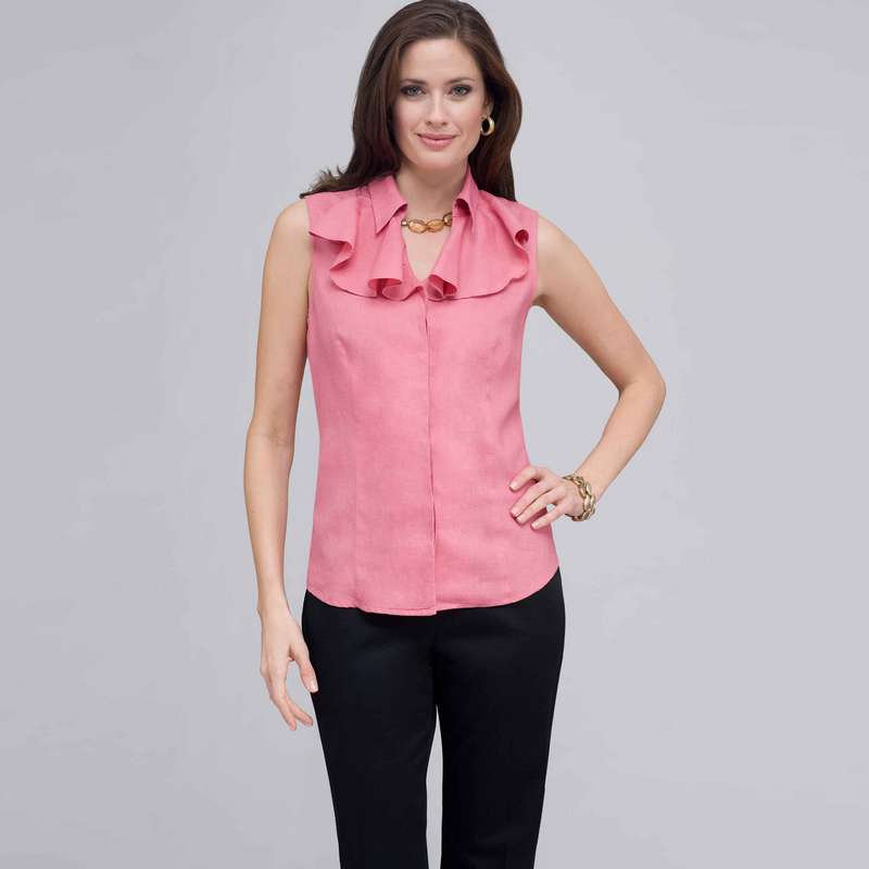 Ruffle Sleeveless Blouse., Dark Pink Gem, large
