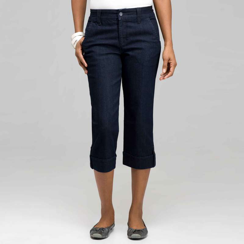 5 Pocket Cuffed Capri, Rinse Wash New, large