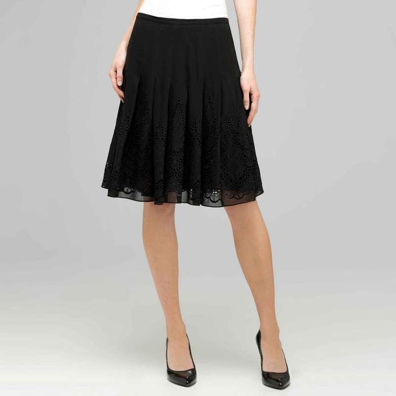 Pleated Skirt With Embroidery., Black, large