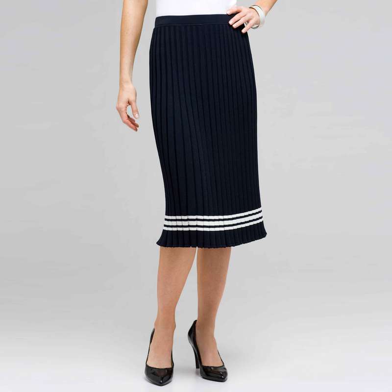 Long Pleated Skirt, Ink & White, large