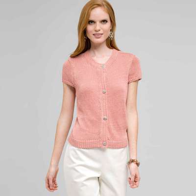 Short Sleeve Cardigan, Cameo & Silver, medium