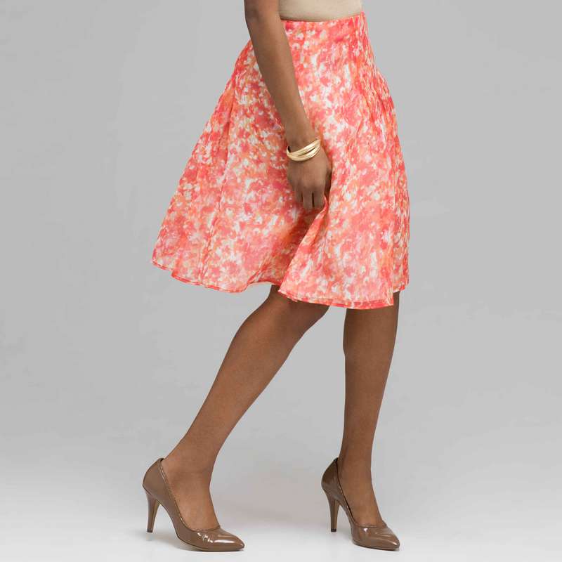 Pleated Flare Skirt., New Coral Multi, large