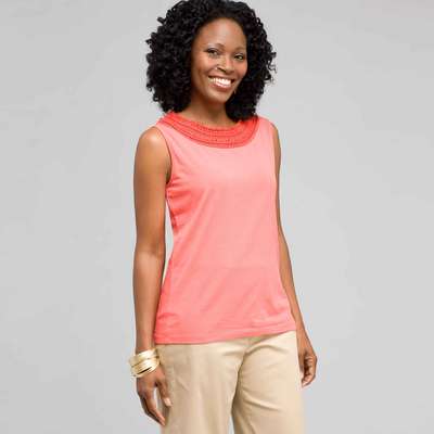 Top en maille à encolure arrondie, Soleil corail, medium