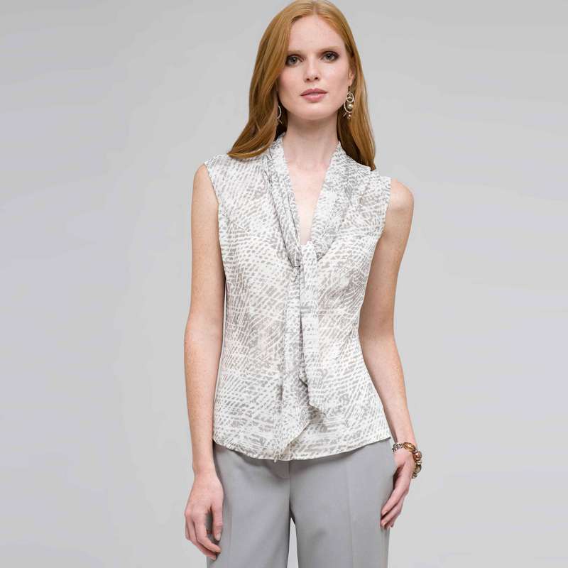 Blouse with Tie Neck, Slate Multi, large