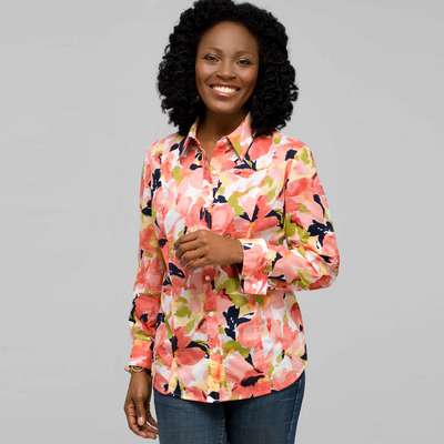Floral Long Sleeve Roll Up Shirt, Multi, medium