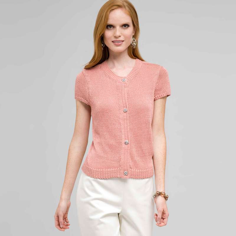 Short Sleeve Cardigan, Cameo & Silver, large